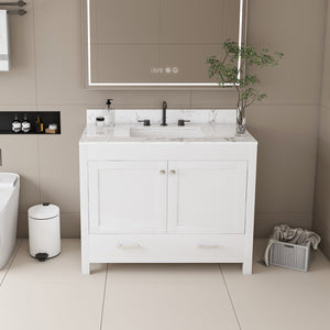 English Elm Modern 43" Bathroom Vanity With Carrara White Top, Soft-Close Drawer & Durable Mdf Cabinet Design W509S00139