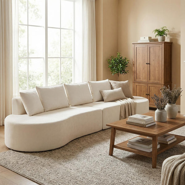 English Elm 138.6" Curved Modular Sectional Sofa Low Profile High Density Foam Living Room Lounge Beige N767P366006B