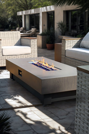 English Elm 60-INCH Modern Fire Pit Table with Stainless Steel Burner, Rain Cover, Propane Heater for Patio Gatherings Black,Walnut W3131P333699