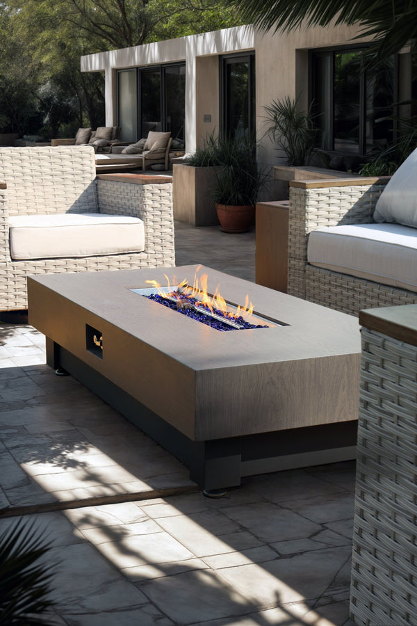 English Elm 60-INCH Modern Fire Pit Table with Stainless Steel Burner, Rain Cover, Propane Heater for Patio Gatherings Black,Walnut W3131P333699