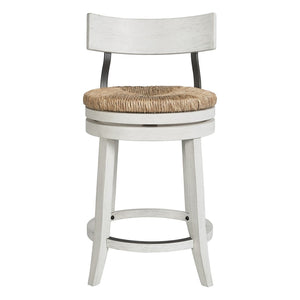 English Elm 26" Reclaimed Wood Swivel Counter Stool with Seagrass Seat for Kitchen Island White B2751P436446