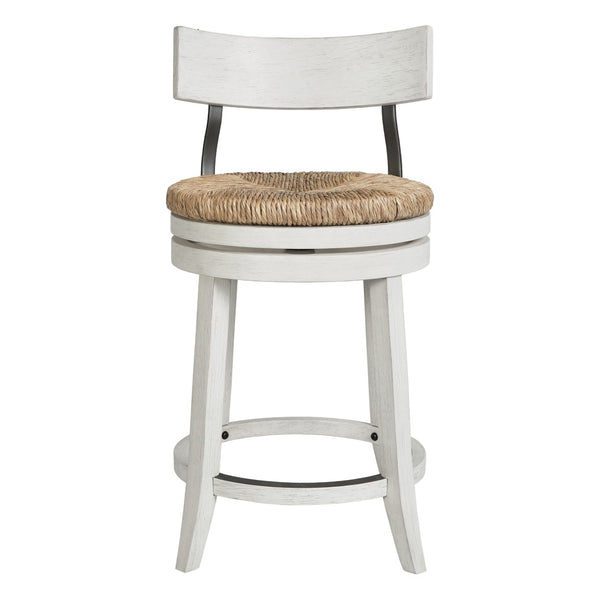 English Elm 26" Reclaimed Wood Swivel Counter Stool with Seagrass Seat for Kitchen Island White B2751P436446