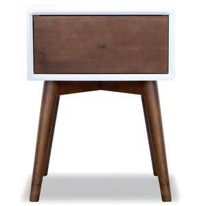 English Elm Ashcroft Furniture - Avery Mid-Century Solid Wood Nightstand 1 Drawer in Dark Brown & White, Walnut Finish, Compact Design B183P231966