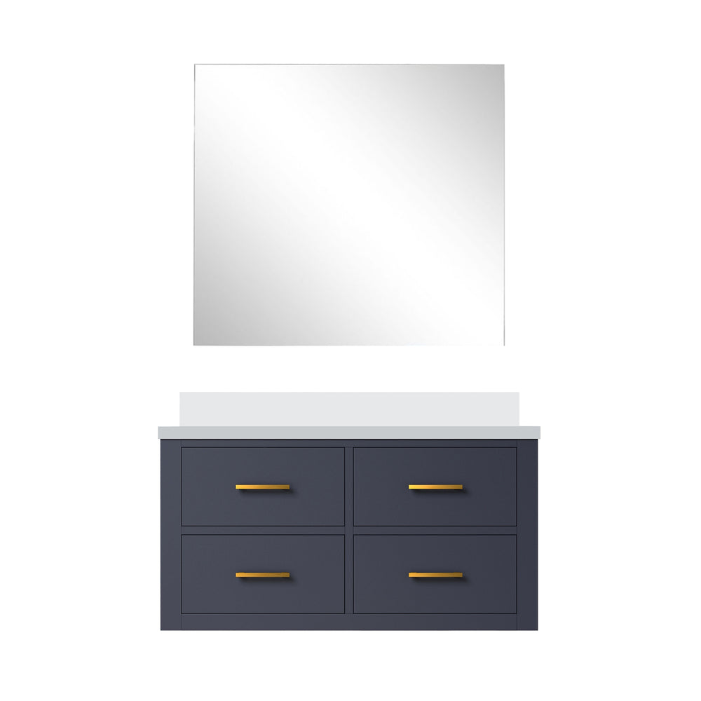 English Elm Blue Elegant Single Bath Vanity Set With White Quartz Countertop, Soft-Close Doors & Frameless Mirror B2731S01435