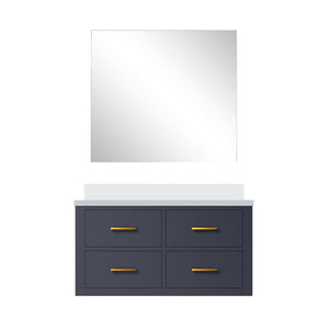 English Elm Blue Elegant Single Bath Vanity Set With White Quartz Countertop, Soft-Close Doors & Frameless Mirror B2731S01435