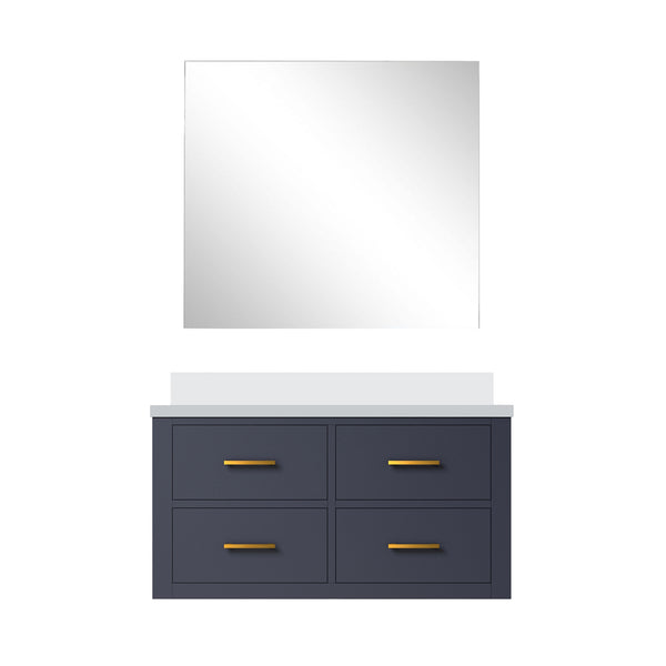 English Elm Blue Elegant Single Bath Vanity Set With White Quartz Countertop, Soft-Close Doors & Frameless Mirror B2731S01435