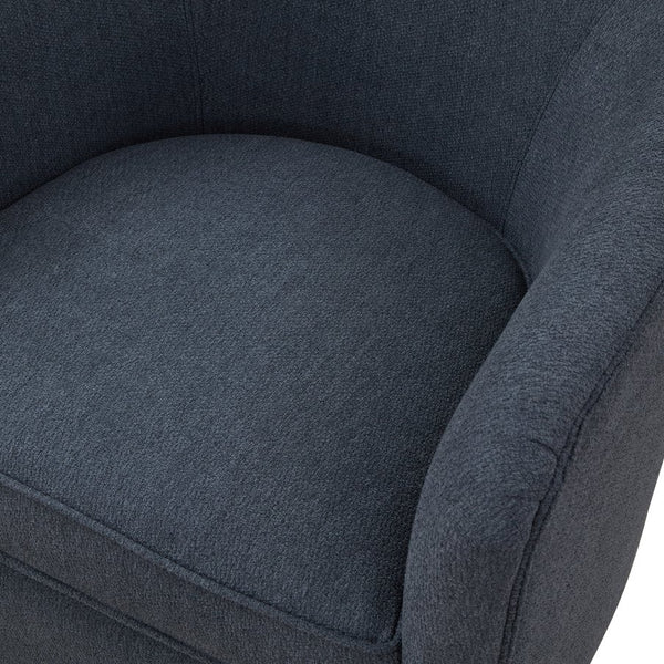 English Elm Miramar Plush Chenille Barrel Swivel Chair with Warm Wood Base, 360° Comfort and Removable Cushion Blue B050P322576