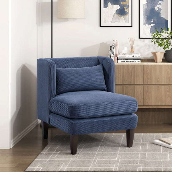 English Elm Modern Corduroy Accent Chair with Lumbar Pillow, Upholstered Seat, Stylish Living Room Centerpiece Blue 42 L x 28.5 W x 13.5 H B011P287471