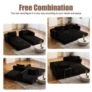 English Elm 78 Inch Corduroy Convertible Sofa Sleeper Futon with Foldable Armrests for Studio Rooms Black W5385P455023