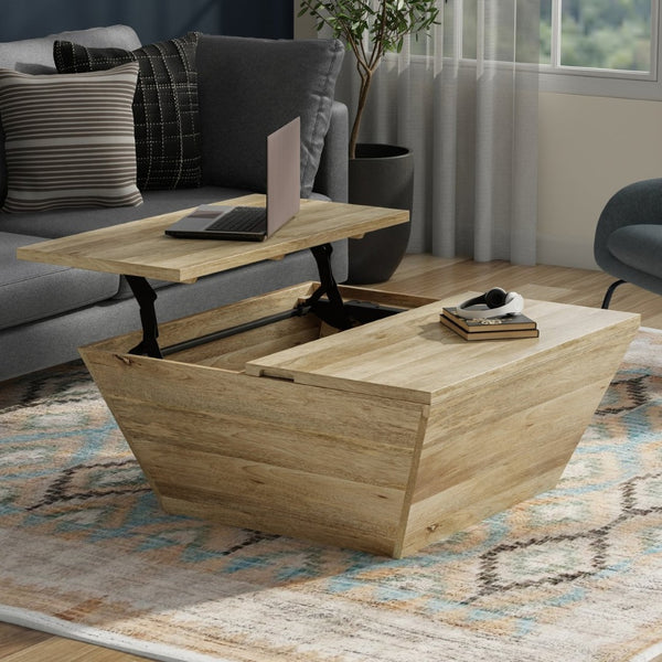 English Elm Abba Solid Mango Wood Lift Top Coffee Table with Dual Hidden Storage Compartments Natural B136P429093
