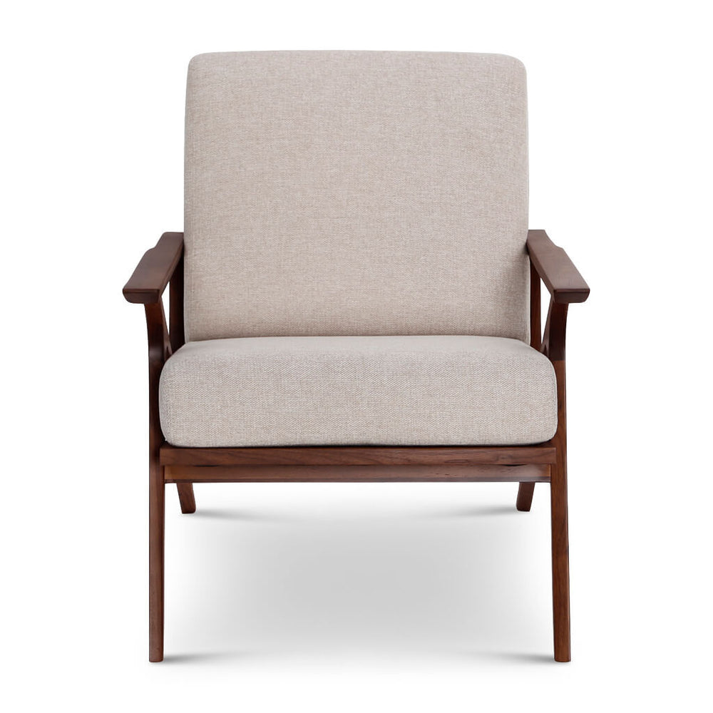 English Elm Midcentury Solid Wood Accent Chair Sand Fabric Upholstered, Walnut Legs, High-Density Foam Comfort B353P346385