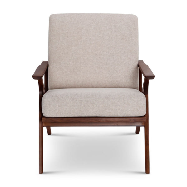 English Elm Midcentury Solid Wood Accent Chair Sand Fabric Upholstered, Walnut Legs, High-Density Foam Comfort B353P346385