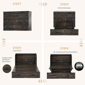 English Elm Queen Murphy Cabinet Bed Rustic Grey Farmhouse Style with Charging Station Storage W5271S00001