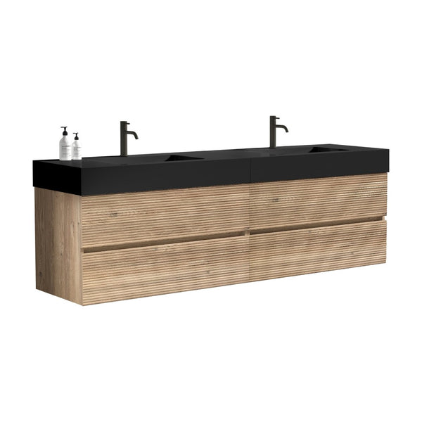 English Elm Galan 72 Inch Double Sink Vanity Fluted Wood Quartz Top Freestanding Bathroom Cabinet W1865S00169