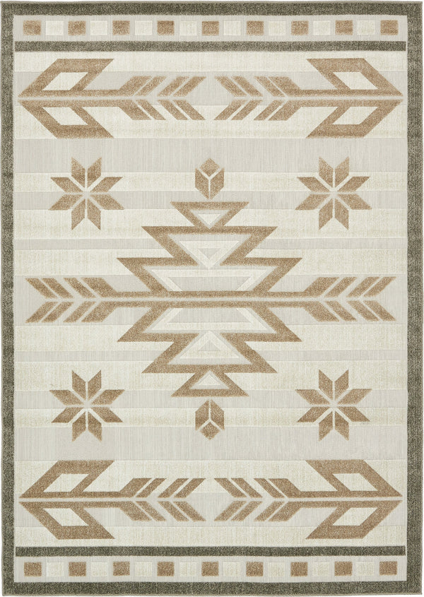 Unique Loom Outdoor Modern Albuquerque Machine Made Geometric Rug Beige, Brown/Light Brown 7' 0" x 10' 0"