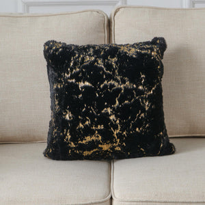 English Elm Luxury Chinchilla Faux Fur Pillow - Gilded Black Accent (22"X22") For Modern Glam Home Decor B030P233953