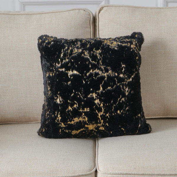English Elm Luxury Chinchilla Faux Fur Pillow - Gilded Black Accent (22"X22") For Modern Glam Home Decor B030P233953