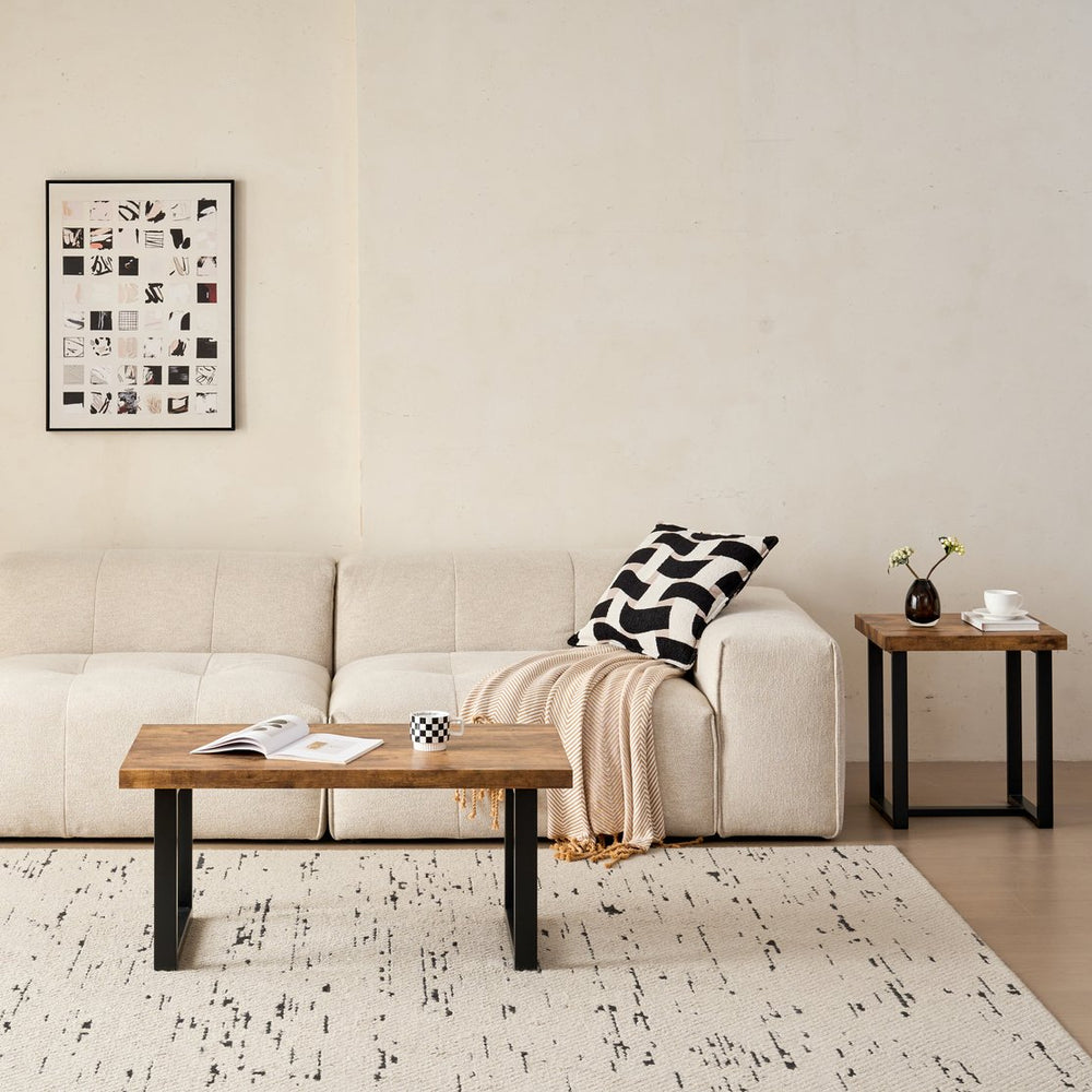 English Elm MDF Walnut Coffee Table with Metal Legs — Versatile Small Sofa & Outdoor Tea Table, Durable Design W1718P362671