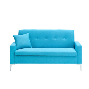 English Elm 57-inch Velvet Double Sofa with Built-In Storage, Solid Wood Frame, Silver Legs, 350lb Capacity and Modern Compact Design Blue W3356P346853
