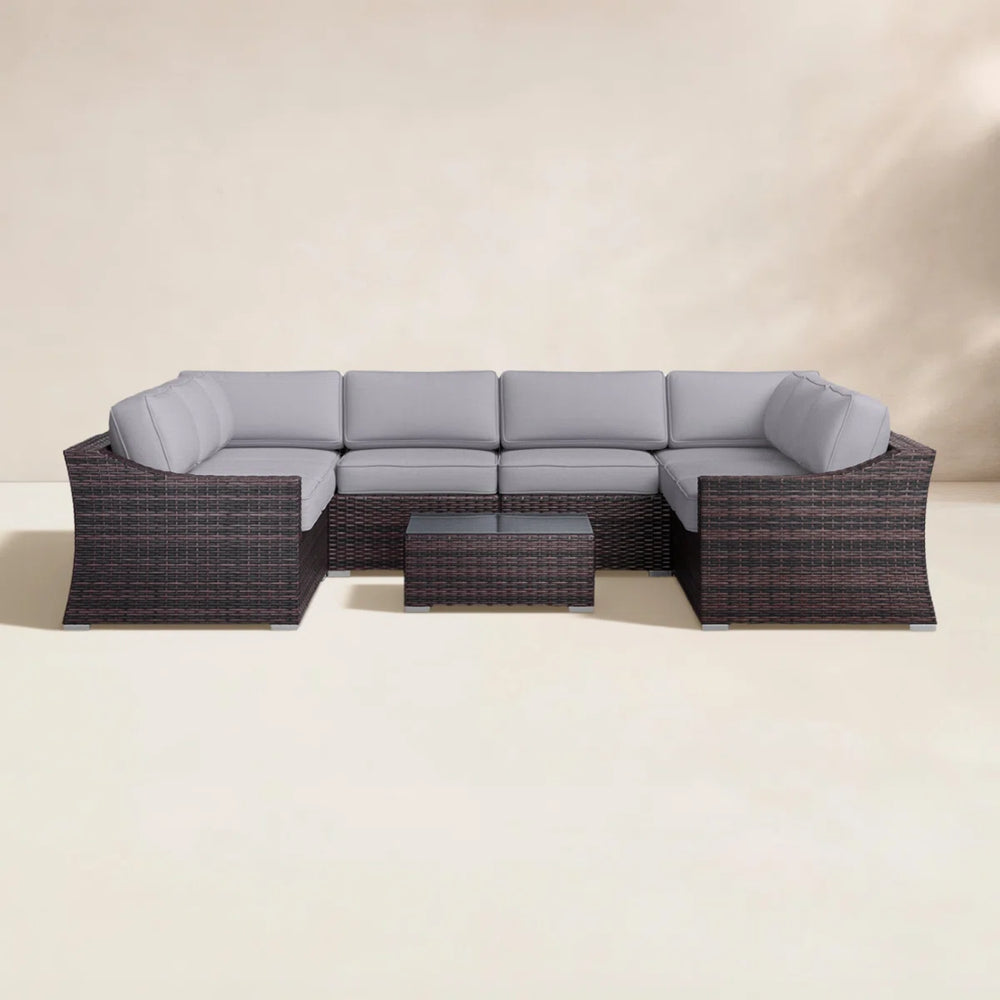 English Elm Fully Assembled Hdpe Wicker U-shaped Outdoor Sectional with Foam Cushions and Glass Table B120S00275