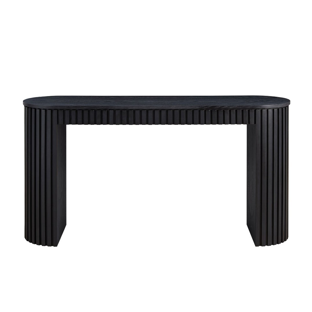 English Elm 59.05'' Matte Finish Console Table Curved Top Striped Legs Slim Entryway Foyer Black W876P439956