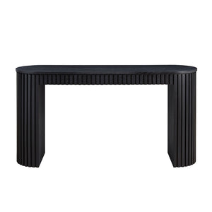 English Elm 59.05'' Matte Finish Console Table Curved Top Striped Legs Slim Entryway Foyer Black W876P439956