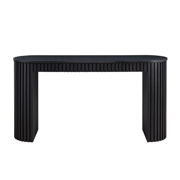English Elm 59.05'' Matte Finish Console Table Curved Top Striped Legs Slim Entryway Foyer Black W876P439956