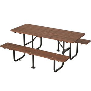 English Elm 72" Solid Wood Outdoor Picnic Table Seats 6 with Attached Benches and Umbrella Hole W1422S00061