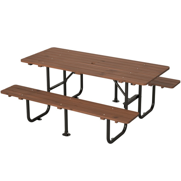 English Elm 72" Solid Wood Outdoor Picnic Table Seats 6 with Attached Benches and Umbrella Hole W1422S00061