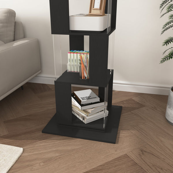 English Elm 5 tier rotating bookshelf with 360° swivel, large-capacity wood veneer rack with acrylic shelves and anti-tip base Black W409P167481
