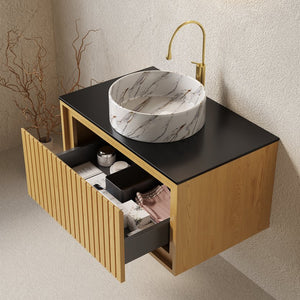 English Elm KOLAS 30" Bathroom Vanity with Sintered Countertop, Wall-Mount Plywood Cabinet, Soft-Close Drawer Oak W2615S00481