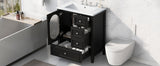 English Elm 30" Bathroom Vanity With Sink, Bathroom Vanity Cabinet With Three Drawers and Door, Solid Wood and Mdf, Black