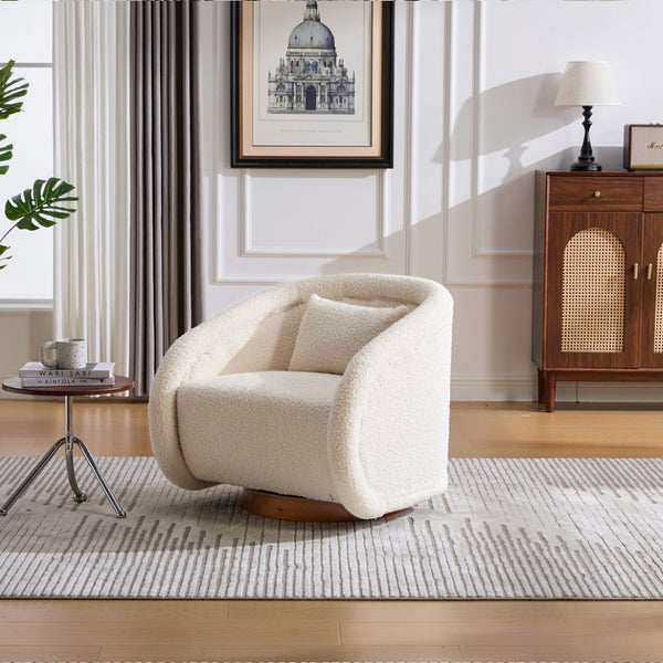 English Elm Swivel Barrel Chair Plush Teddy Fabric Pumpkin Silhouette for Living Room or Bedroom W3244P288825