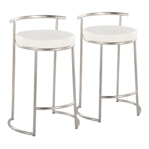 English Elm Round Fuji 26" Contemporary Counter Stools Set Of 2 In Polished Stainless Steel & White Faux Leather B202P222108-GIGA