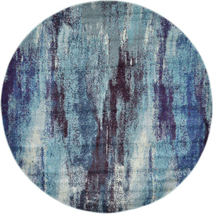 Unique Loom Jardin Lilly Machine Made Abstract Rug Blue, Blue/Gray/Navy Blue/Turquoise/Ivory 6' 1" x 6' 1"