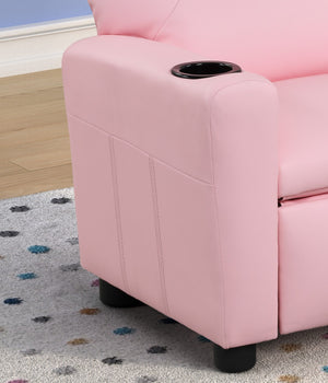 English Elm Carisa Youth Pu Leather Recliner Chair with Cupholder for Playroom or Bedroom Pink B2749P413218