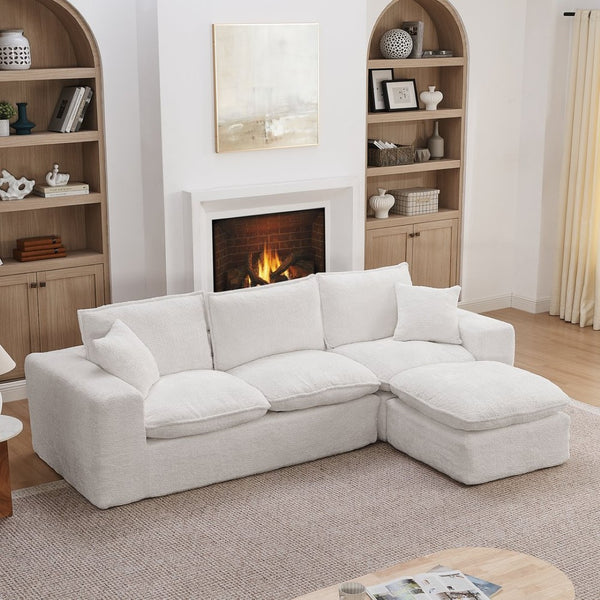 English Elm 107'' Boucle L-shaped Sectional with Reversible Chaise Deep Foam Seat Living Room Beige W1413S00162