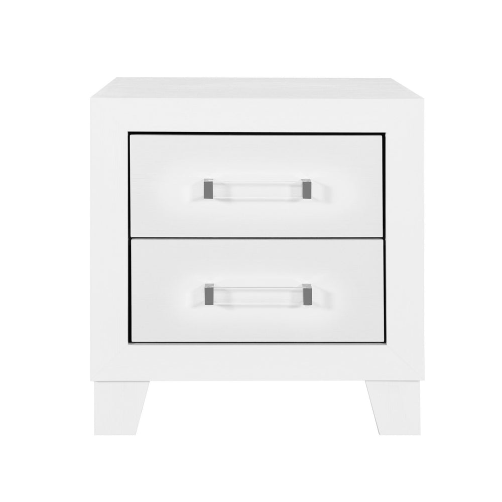 English Elm OMODA Sleek White Nightstand with Solid Wood & MDF, Modern Acrylic Hardware, Contemporary Design B201P226206