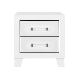 English Elm OMODA Sleek White Nightstand with Solid Wood & MDF, Modern Acrylic Hardware, Contemporary Design B201P226206