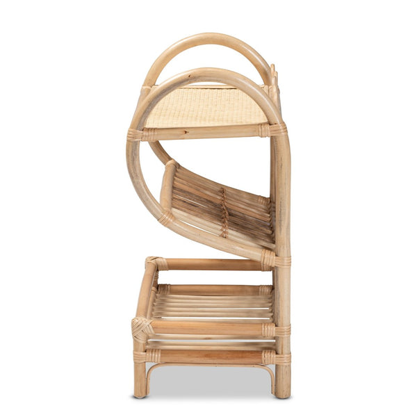 English Elm Modern Woven Rattan Three Tier Bohemian Display Shelf Handcrafted Organic Decor B2750P420437
