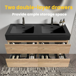 English Elm Grace 48'' Floating Bathroom Vanity With Matte Black Sink & Soft-Close Drawers For Modern Elegance W1865S00167