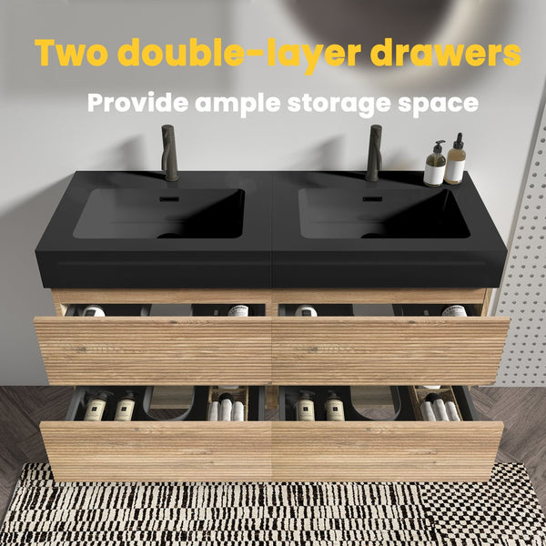 English Elm Grace 48'' Floating Bathroom Vanity With Matte Black Sink & Soft-Close Drawers For Modern Elegance W1865S00167