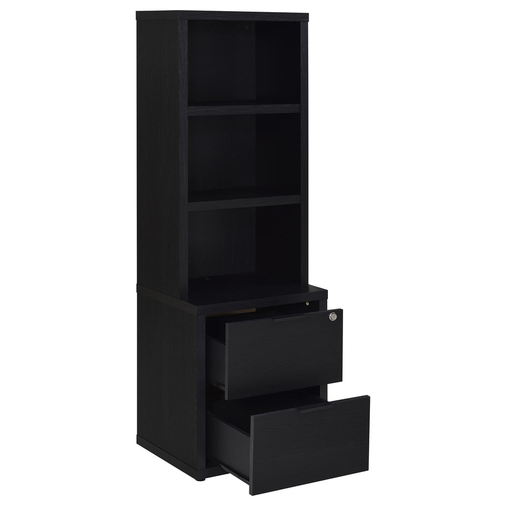English Elm Geary Black 3-Shelf Bookcase with Lockable Drawer, Mango-Grain Finish, USB Port, Scratch-Resistant Veneer B062P375564