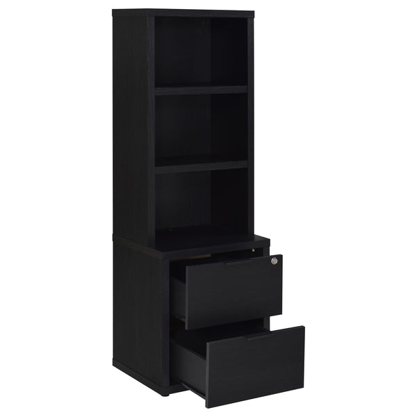 English Elm Geary Black 3-Shelf Bookcase with Lockable Drawer, Mango-Grain Finish, USB Port, Scratch-Resistant Veneer B062P375564