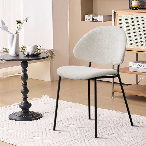 English Elm Set of 4 Upholstered PU Leather Dining Chairs with Curved Backrest and Slim Metal Legs for Stylish Homes Ivory White W3010P291310