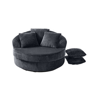 English Elm 360° 360 Swivel Round Lounge Chair Corduroy Upholstered Sculptural Seat with Removable Pillows Gray W3705S00039