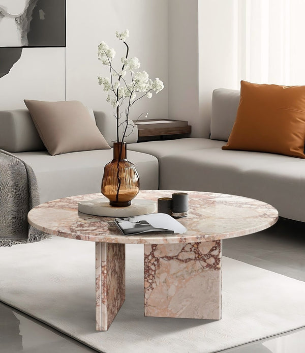 English Elm Pink Natural Marble Coffee Table – Elegant Round Design For Living Rooms, Versatile & Unique Décor W1696P314930-GIGA