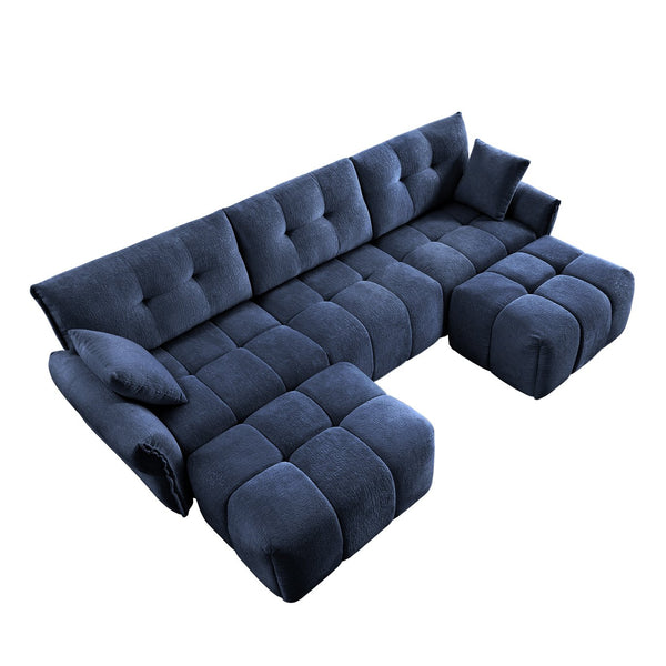 English Elm 3 Seater Sofa Set With Ottoman And Throw Pillows – Tufted Chenille Comfort, Solid Wood Frame, Durable Elegance Blue W714S01150