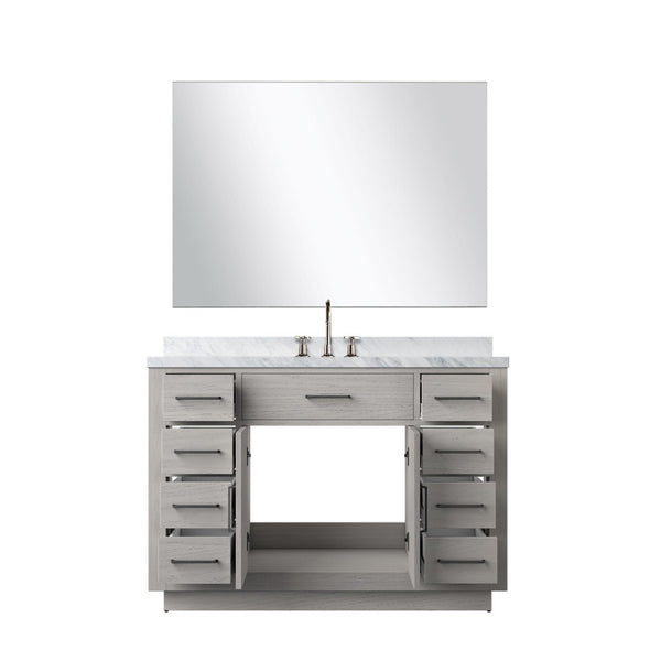 English Elm White Oak 48-Inch Single Bath Vanity Set With Carrara Marble Top, Chrome Faucet & Matching Mirror B2731S01961-GIGA