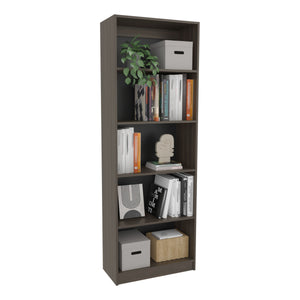 English Elm 4-Tier Bookcase Modern Vertical Storage in Dark Walnut & Black Wengue — Spacious, Eco-Friendly 4-Shelf Organizing Unit B097P350330